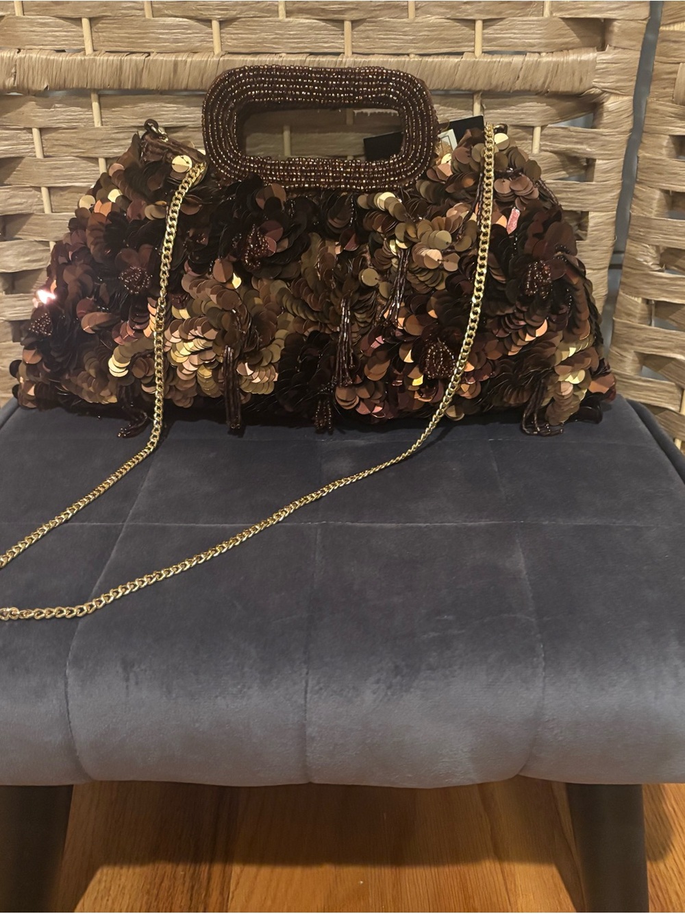 Sequin-Embellished Evening Clutch in Dark Brown - Picture 5 of 5